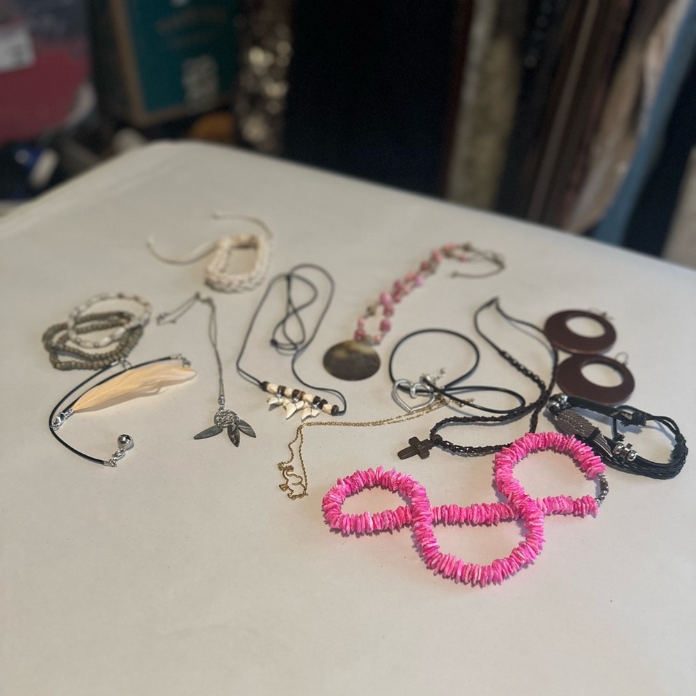 Lot of Jewelry 14 pieces necklaces, bracelets, purse charm